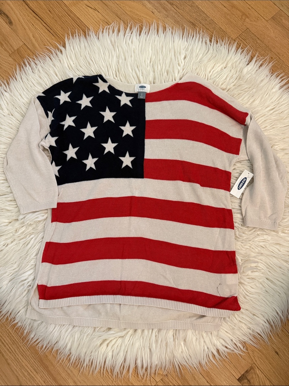 NWT Old Navy Women's Flag Knit Sweater - Red, Navy & Cream Sz L